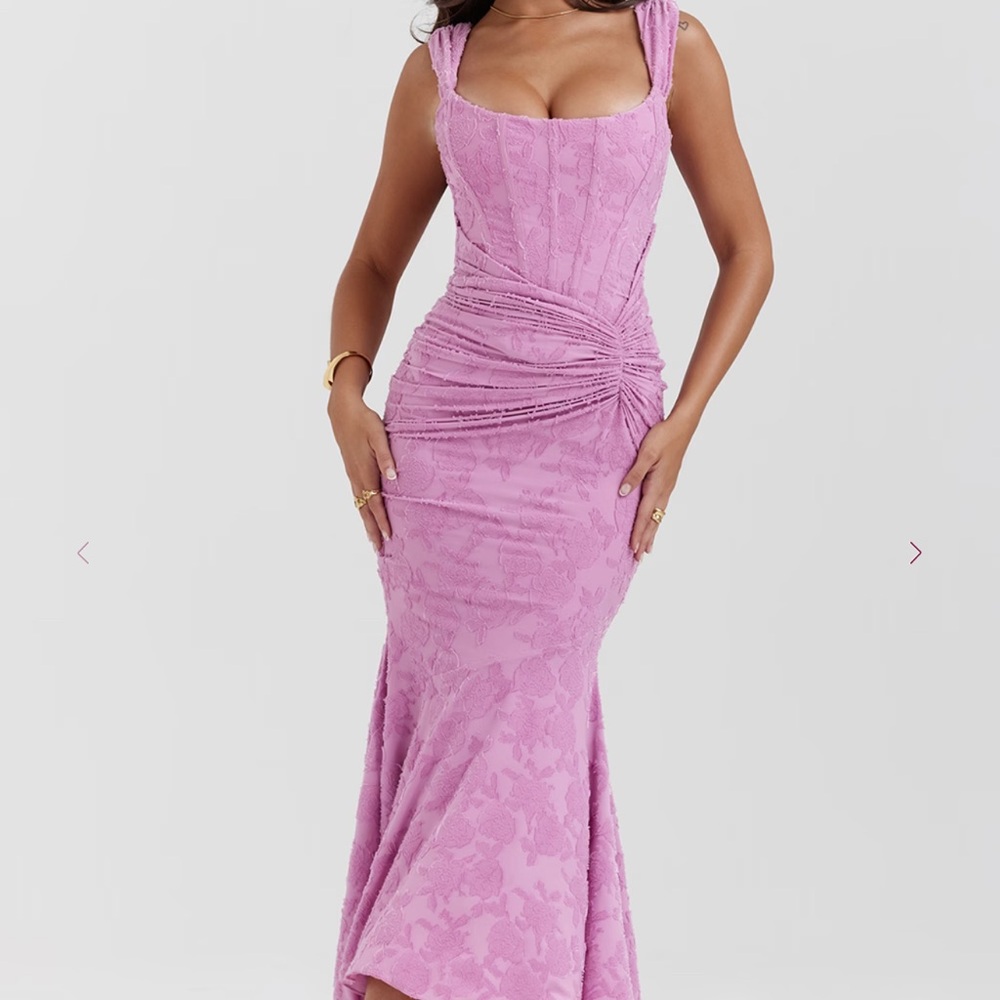 House of CB Pink Ruched Maxi Dress with Slit